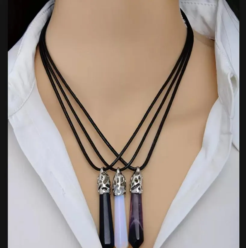 pendulum hexagonal pointed reiki natural stones pink quartz pillar charms pendant necklace for women men gift accessories