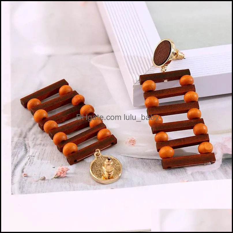 2020 trendy geometric square long handmade wooden drop earrings for women vintage brown wood statement earring korean jewelry1 487 q2