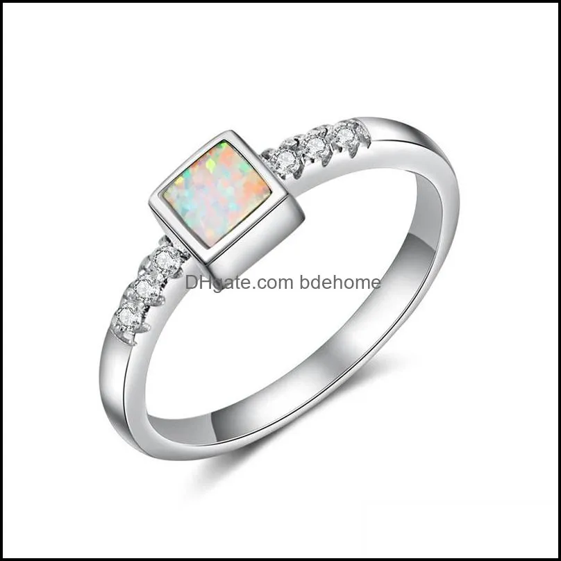 cluster rings real 925 sterling silver white fire opal clear zirconia crystal engagement wedding bands women s925 jewelry gifts 3757