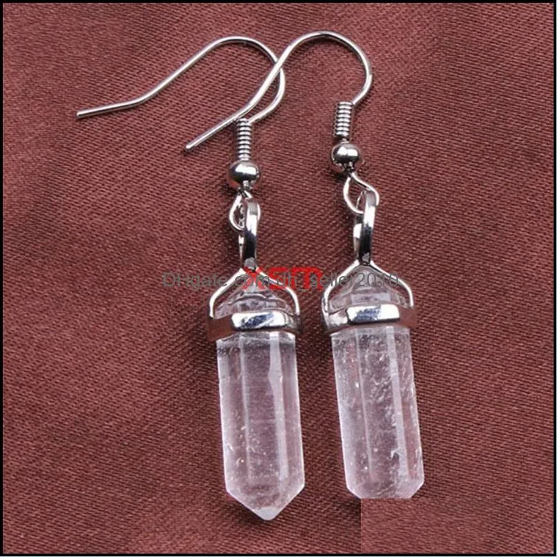 dangle chandelier natural stone drop earrings reiki hexagonal pendulum amethysts lapis fluorite pink crystal earring women piercing 3611