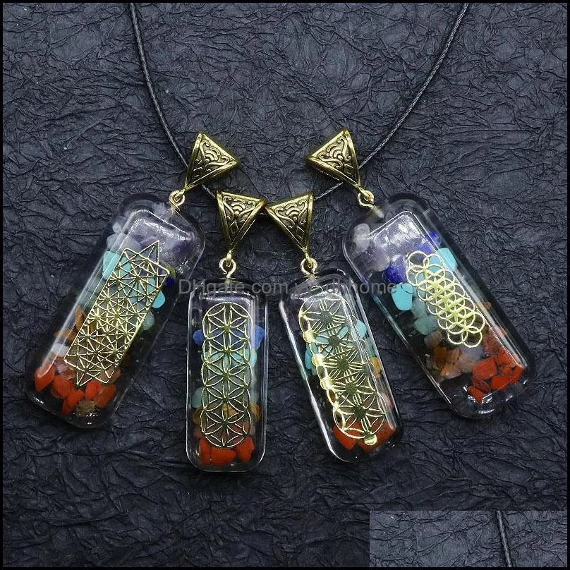  chakra pendant orgone reiki healing colorful chip natural stone energy necklace pendulum amulet orgonite crystal necklaces