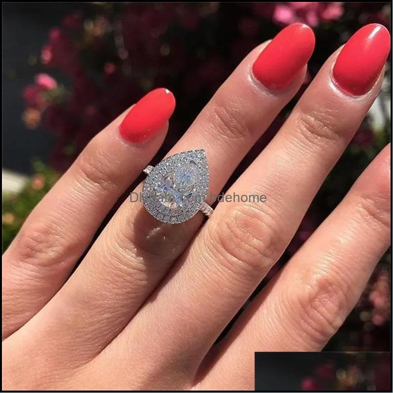 size 6-10 engagement rings for women 925 stearling silver drop water white cz diamond gemstoneswomen wedding bridal ring 1285 b3