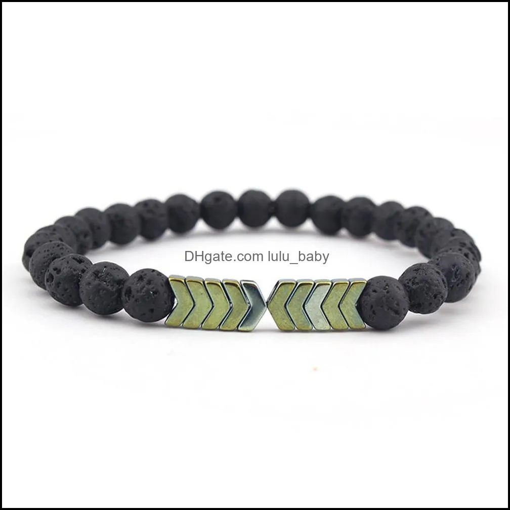 fashion arrowhead charms black lava stone beads elastic bracelet  oil diffuser bracelet hand strings jewelry