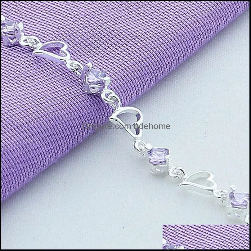 925 sterling silver heart purple zircon bracelet for women jewelry engagement party christmas gift 1202 t2