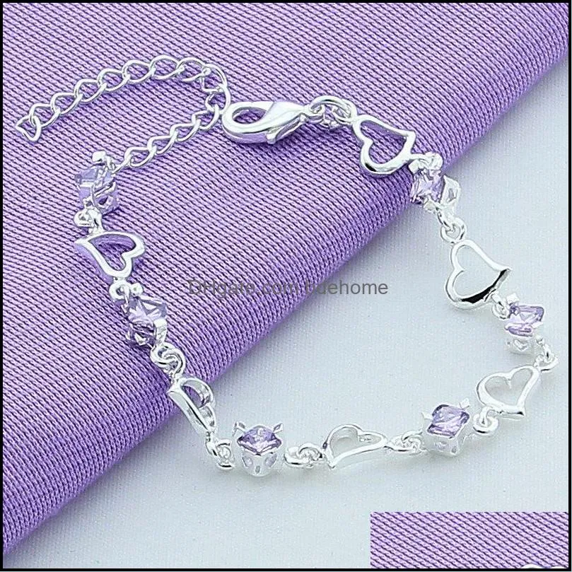 925 sterling silver heart purple zircon bracelet for women jewelry engagement party christmas gift 1202 t2