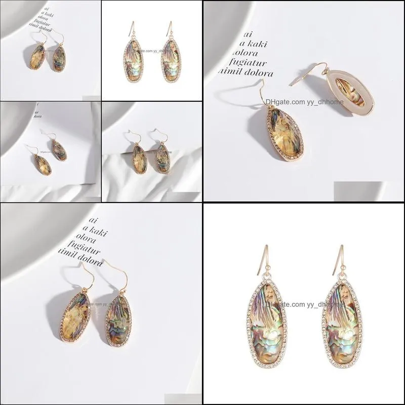 fashion acrylic abalone shell paper charms earrings rhinstone gold color dangle brincos pendientes brand jewelry women