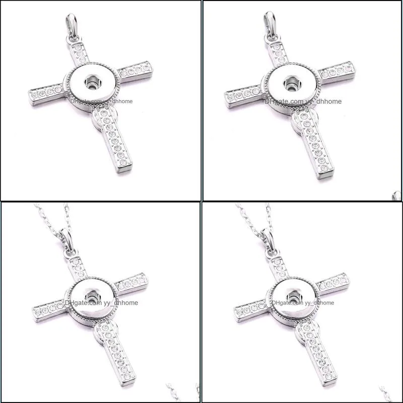 noosa snap button pendant necklace cross crystal chunks simple silver color fit 18mm snap buttons diy jewelry