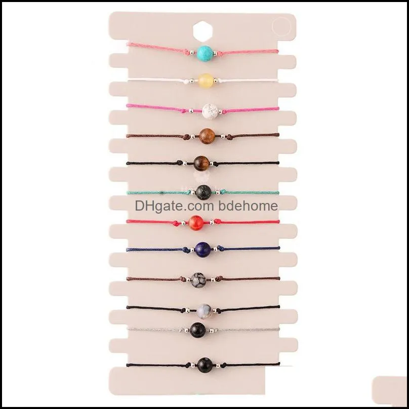 12pcs/sets natural stone handmade woven charms bracelets bangles for women adjustable rope wristband jewelry children birthday gift 3636