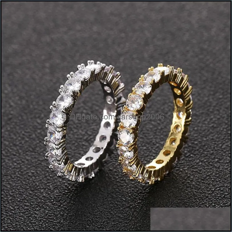usa size 6-12 hip hop 1 row round big zircon gold silver tennis ring for men women 549 q2
