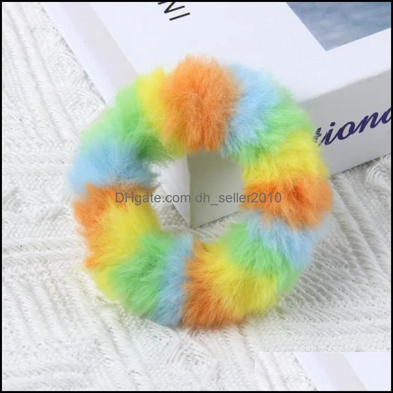 ponytail holder hair scrunchy accessories elastic band rainbow plush hairbands for women girl ties ropes winter hairband 1801 t2