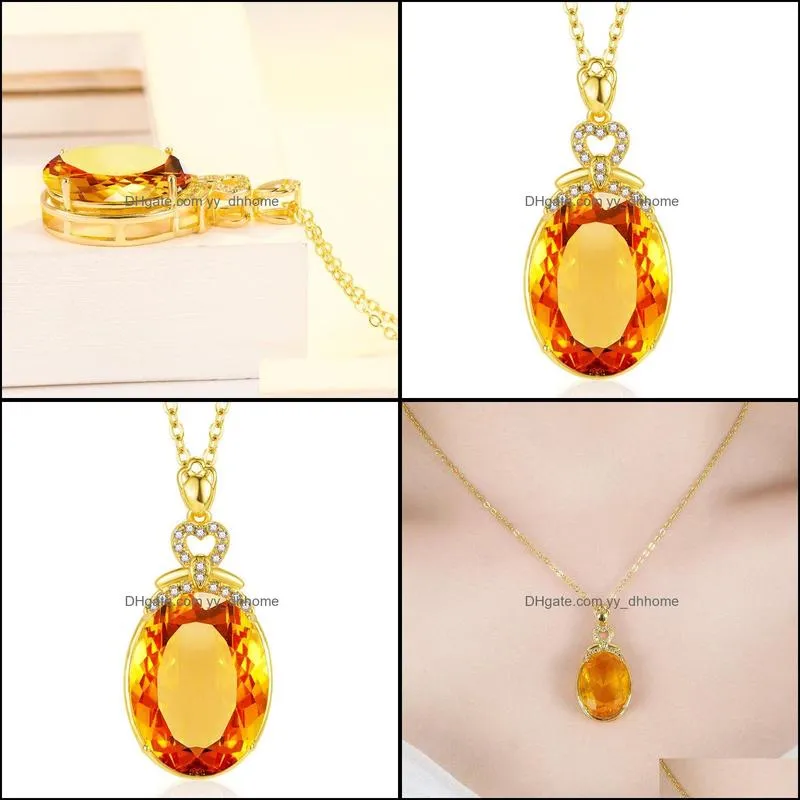 luxury 18k gold necklaces citrine gemstone pendant necklace for women fashion jewelry christmas gift oval crystal necklace