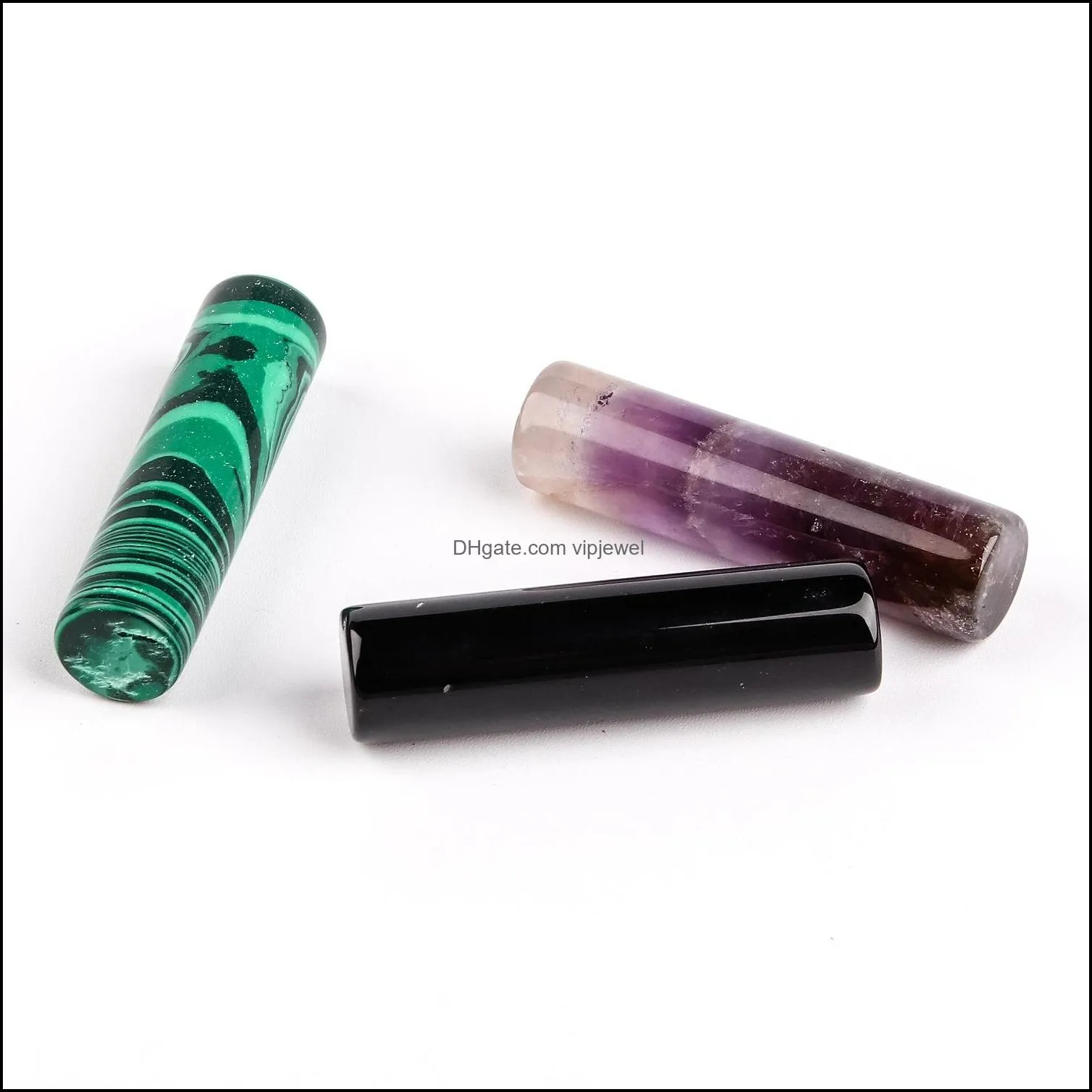 about 36x10mm natural stone cylinder shape bar crystal pink blue amethyst turquoise round pillars diy jewelry making semi-finished