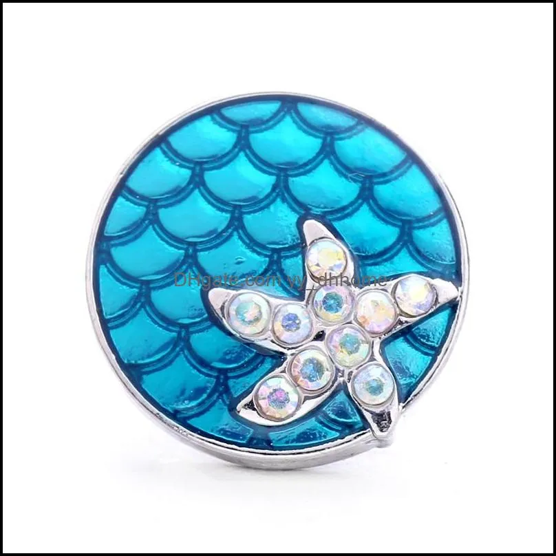 rhinestone starfish painting scale snap button heart charms jewelry findings 18mm metal snaps buttons diy bracelet jewellery wholesale