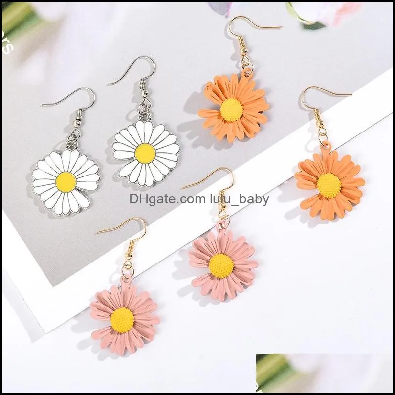 daisy flower earrings bright colorful painting cabochon charm dangle earrings for women jewelry gold color wholesale
