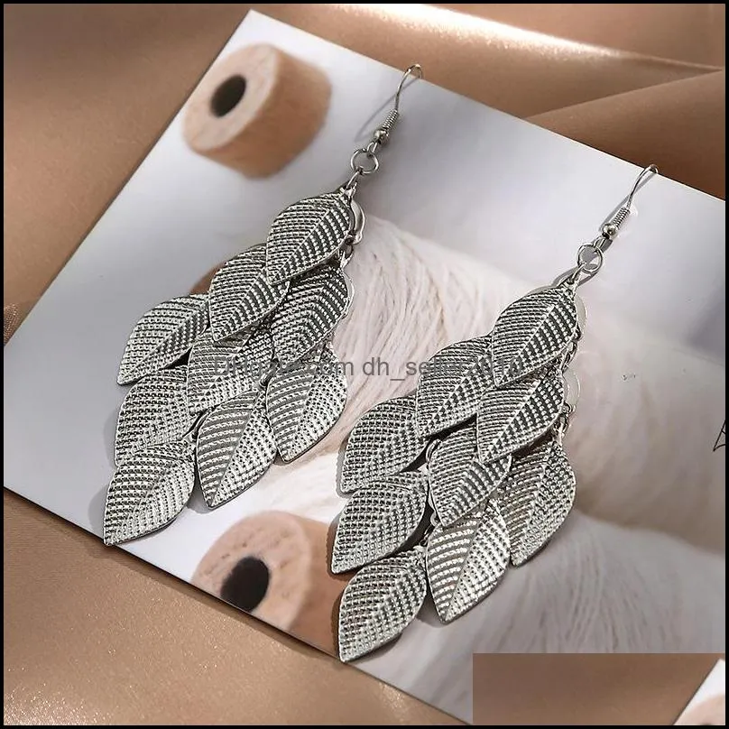 s2249 fashion jewelry vintage metal leaves earrings leaf tassels dangle earring c3