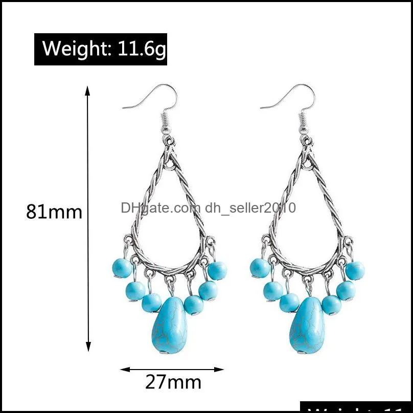 1 color new fashion bohemia tibet silver water drop turquoise dangle earrings jewelry design c3