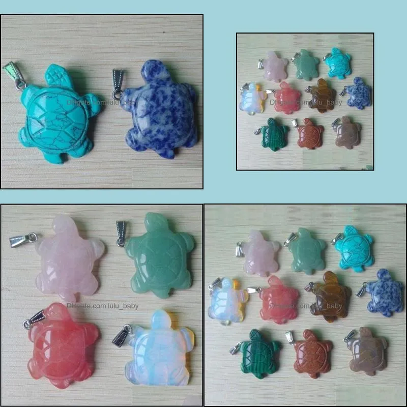 carved turtle assorted natural stone charms crystal pendants for necklace accessories jewelry making