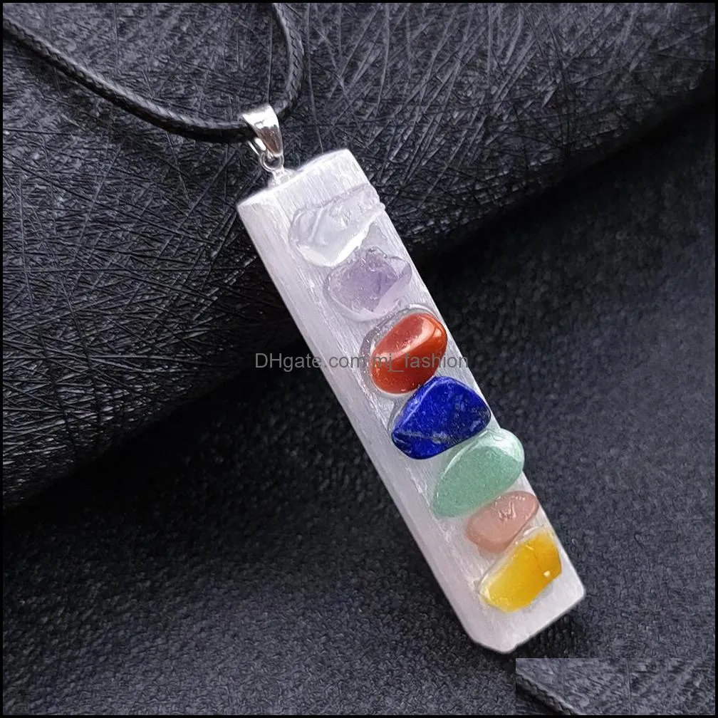 plaster rectangle necklace reiki healing cystal seven chakra beads energy pendant charms necklaces pendulum amulet orgonite jewelry