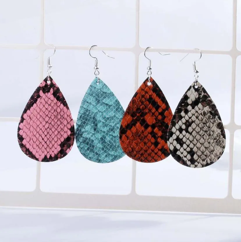 snakeskin pu leather charms earrings fashion tear waterdrop dangle earings for women jewery