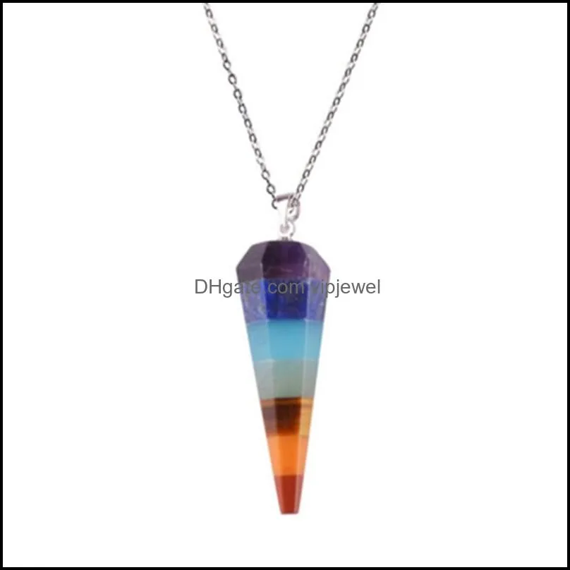7 chakra stone yoga necklace raw quartz natural stones dowsing pendulum necklaces reiki rainbow jewelry woman`s gift