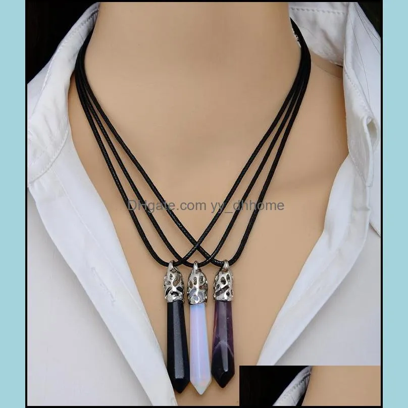 pendulum hexagonal pointed reiki natural stones pink quartz pillar charms pendant necklace for women men gift accessories