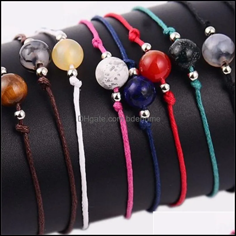 12pcs/sets natural stone handmade woven charms bracelets bangles for women adjustable rope wristband jewelry children birthday gift 3636