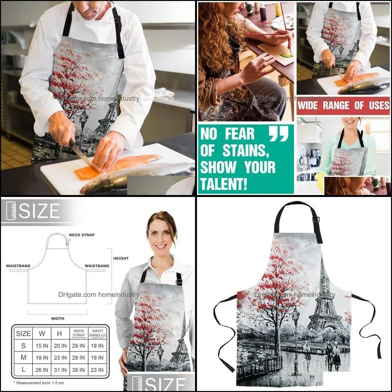 aprons eiffel tower oil painting printed kitchen cooking baking canvas sleeveless for women man kids home delantal cocina