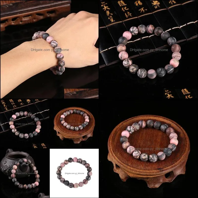 genuine natural stone black stripes rhodochrosite bracelets for women jewelry gift charm stretch love round bead bracelet