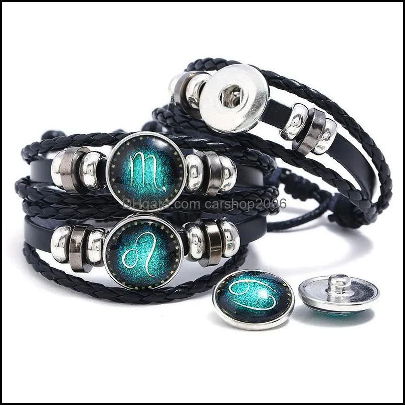 fashion jewelry design twelve constellations leather bracelets retro hand-woven beads diy zodiac bracelet for women & men gifts 1642