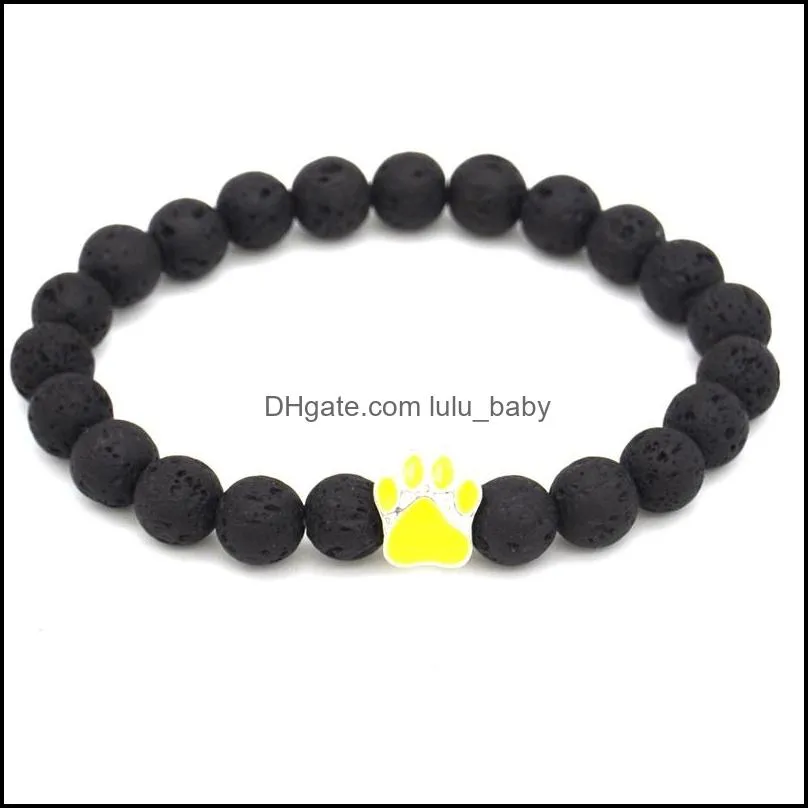 10 colors dog paw 8mm black lava stone beads strand bracelet  oil diffuser bracelets volcanic rock footprint beaded hand
