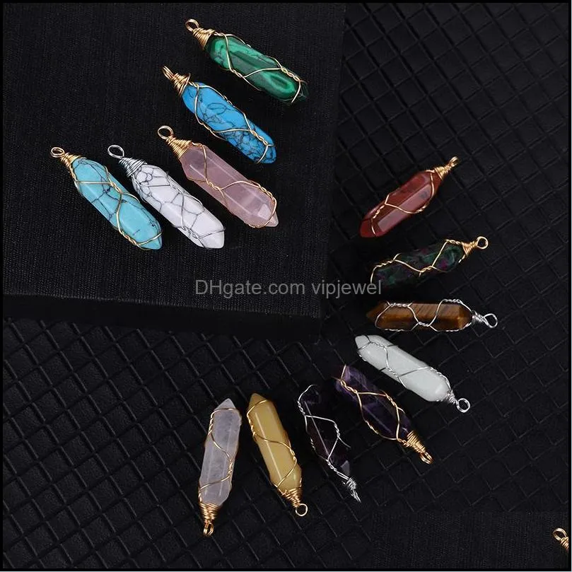 gold silver wire wrap chakra stone point pendulum pendant healing crystal reiki charms for necklace jewelry making amethyst rose