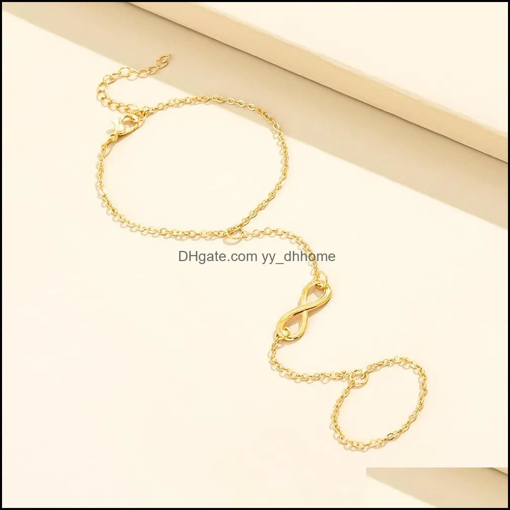 gold color plated infinity charms finger ring link chain bracelet for women gifts friends jewelry wholesale