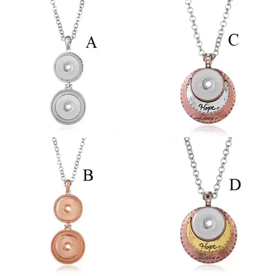 new noosa silver gold metal snap button necklaces diy 18mm snap buttons jewelry bohemia hope love long chain necklace for women girls