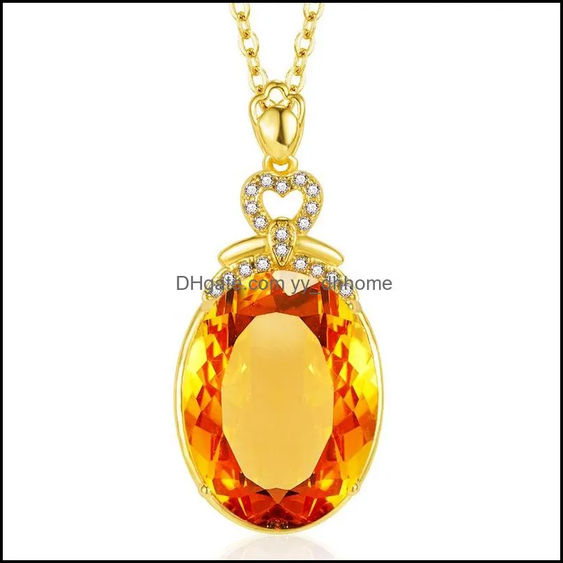 luxury 18k gold necklaces citrine gemstone pendant necklace for women fashion jewelry christmas gift oval crystal necklace