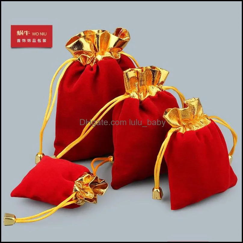 gold side velvet drawstring pouch bag/jewelry bag christmas/wedding gift bags red black ne815 862 q2