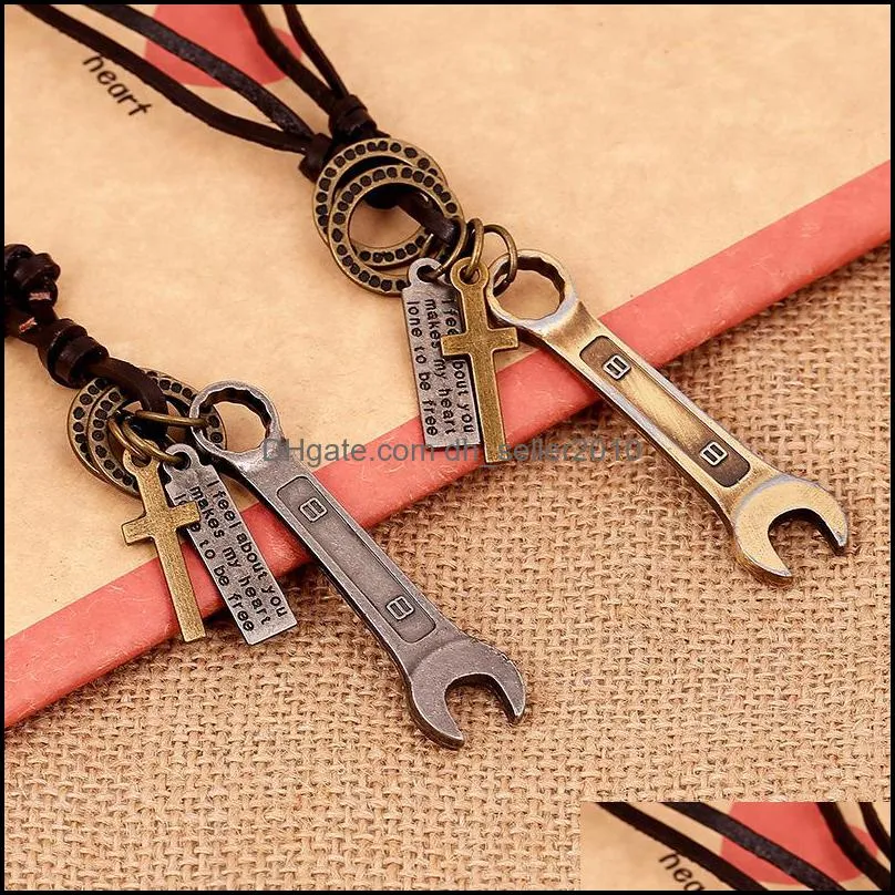wholesale fashion jewelry spoon alloy necklace men`s personality leather rope clavicle necklace casual vintage punk necklace n0052 194