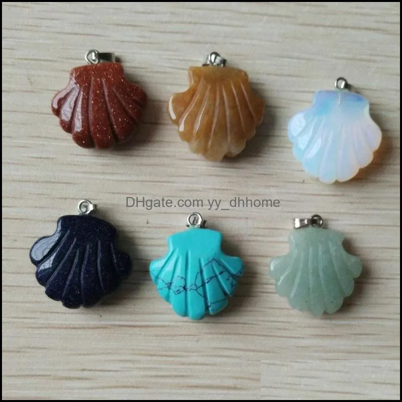 carved flower shape assorted natural stone charms crystal pendants for necklace accessories jewelry making