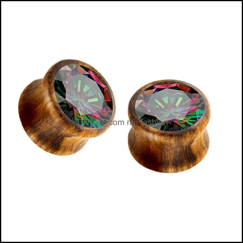 new arrival crystal wood piercing gauges ear tunnel plugs body jewelry making supplier 8mm to 16mm 1968 t2