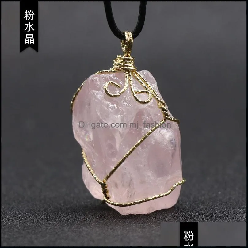 gold wire wrap raw healing reiki stone pendant women jade crystal semi-precious gem necklace energy jewelry