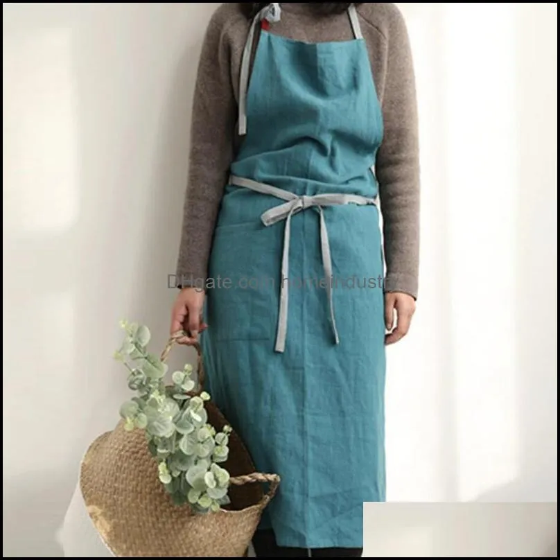 aprons cotton and linen apron for baking cleaning kitchen accessories long style home catering overalls tj4286