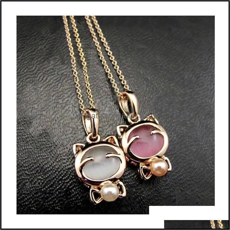 super cute lucky cat cat eye with pearl necklace female clavicle chain cat bow necklace whole sqctpo homes 718 t2