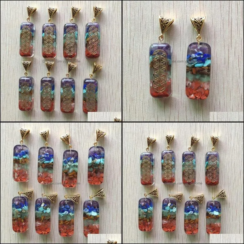 retro cuboid reiki chakra pendulum pendant natural amethysts lapis lazuli 7 colors stone pillar pendants charms wholesale