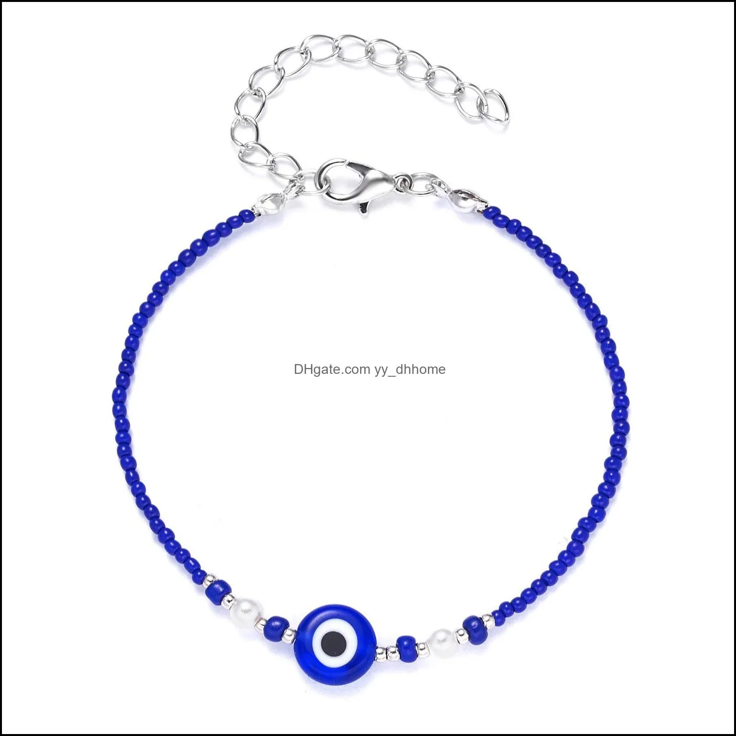 cross-border hot new palm blue eyes flower evil eye water drill beads alloy bracelet manufacturers wholesaleturkish lucky evil eye