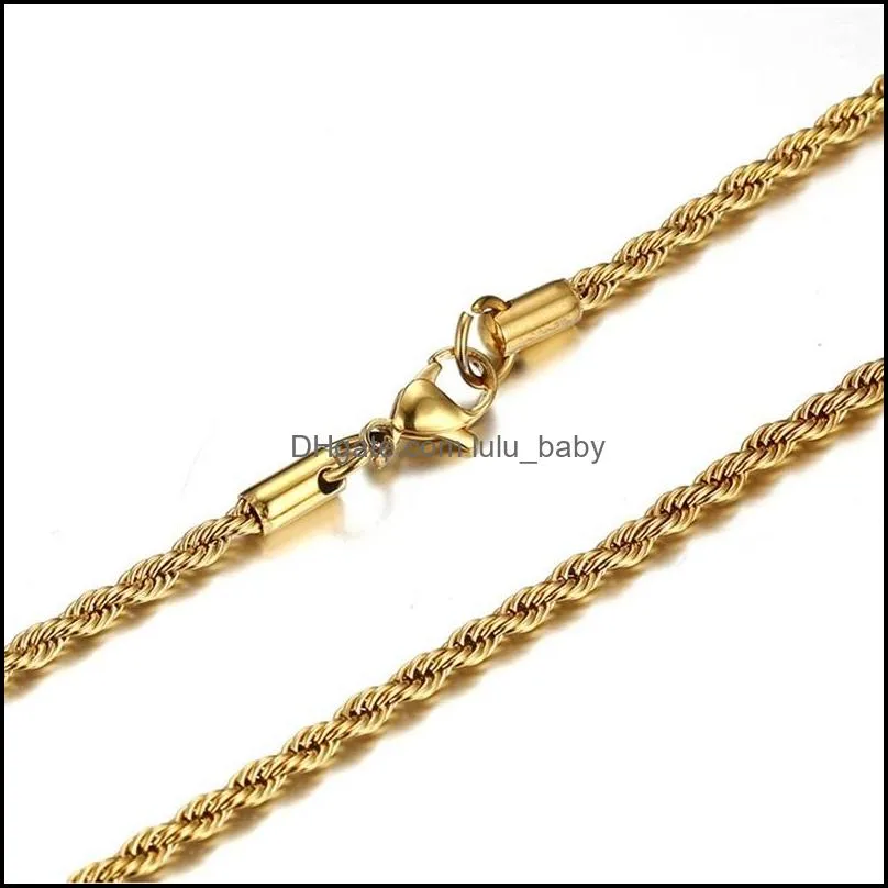 bulk 18k gold plated chains for women men 3mm twisted rope choker necklaces jewelry size 18 20 22 24 30 inches 289 g2
