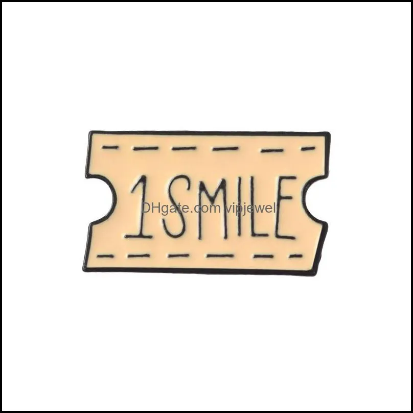 ticket smile hug kiss words lapel pins badges brooches men women girls cute summer funny jewelry cartoon accessories