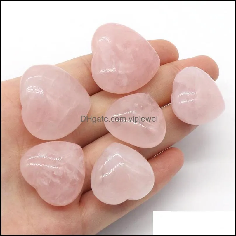 25mm 30mm rose quartz love heart natural stone healing pink crystal accessory hand piece gemstone reiki home decoration wholesale