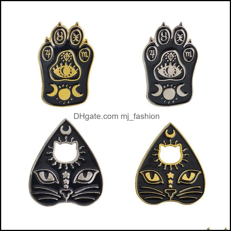 pins, brooches gothic magic cat brooch enamel pin witch footprints moon star jewelry c3