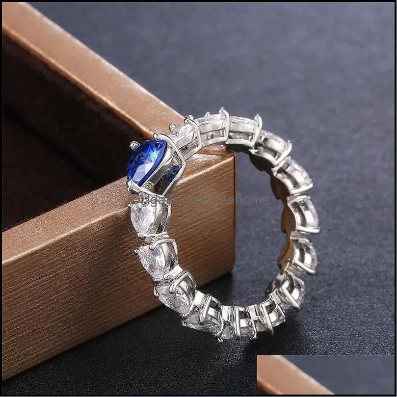 wedding rings stylish blue heart zircon women band ring exquisite full filled crystal jewelry trendy female engagement 3557 q2