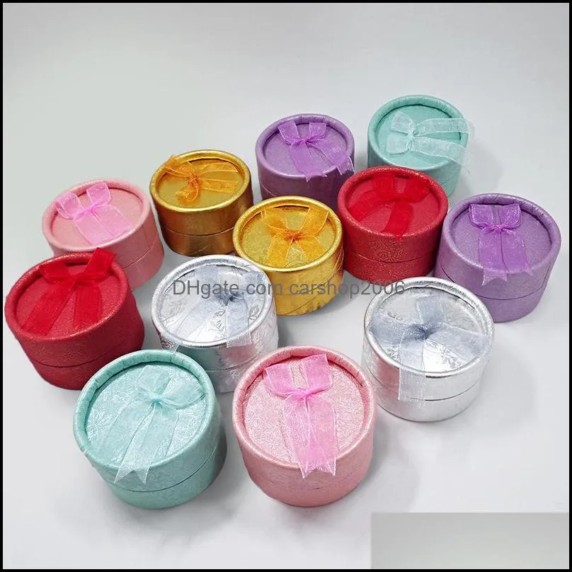 wholesale 12pcs cute small round paper jewelry display ribbon box 7 color available ring storage organizer display gift box 5*3.5 cm 640