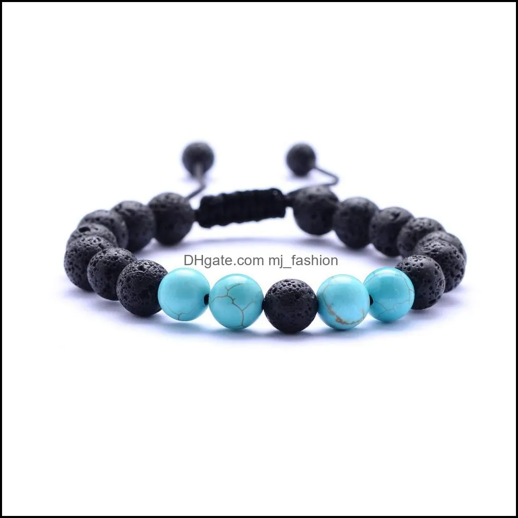 natural turquoise black lava stone weave braided bracelets aromatherapy essential oil diffuser bracelet for women men jewelry